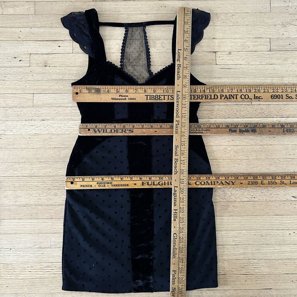 Free People black Polka Dot Velvet Bodycon Sexy Goth Date Night Dress Small - Picture 8 of 8